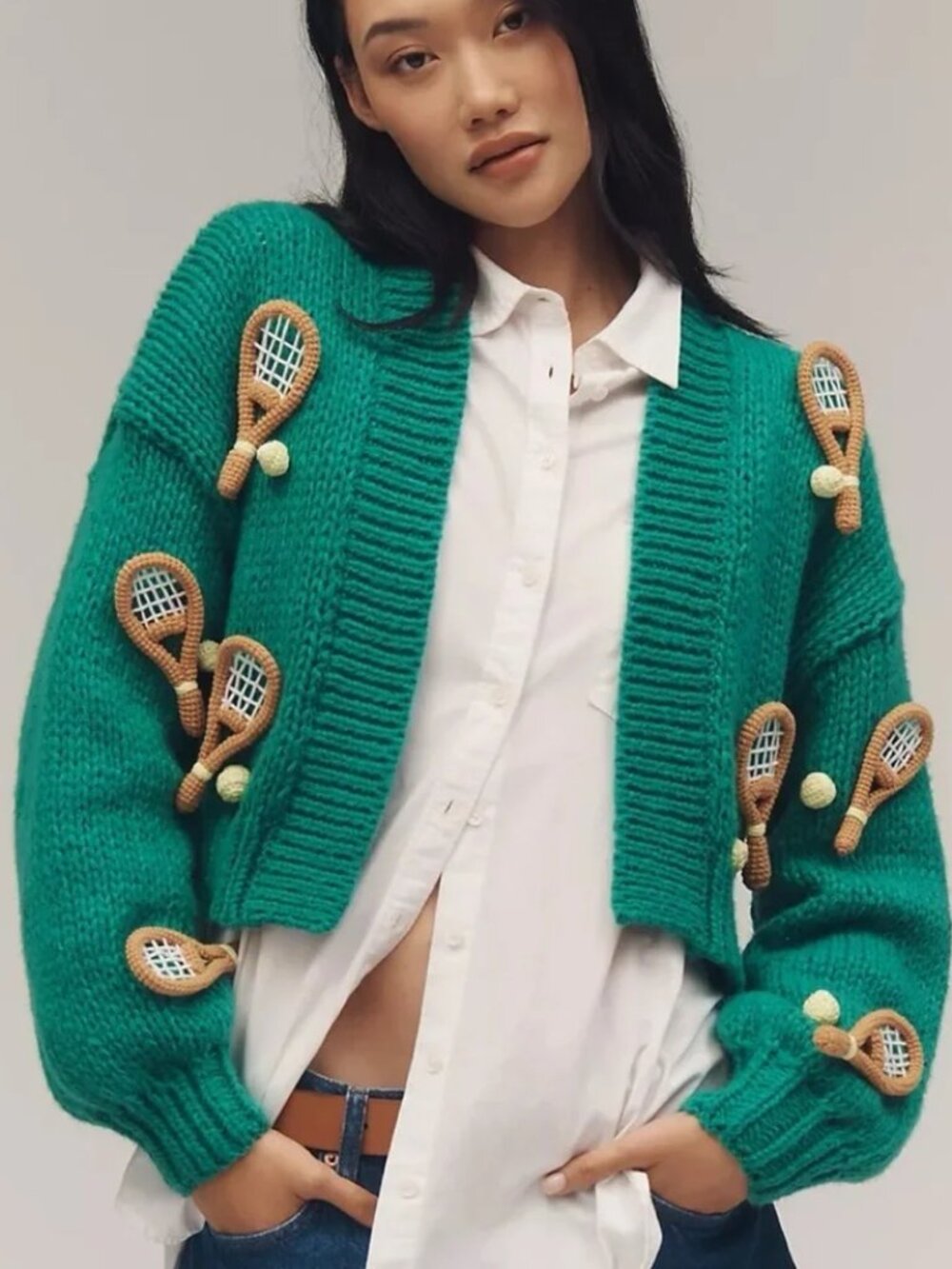 Anthropologie *NEW* Maeve The Alicia 3D Cropped Cardigan by Maeve